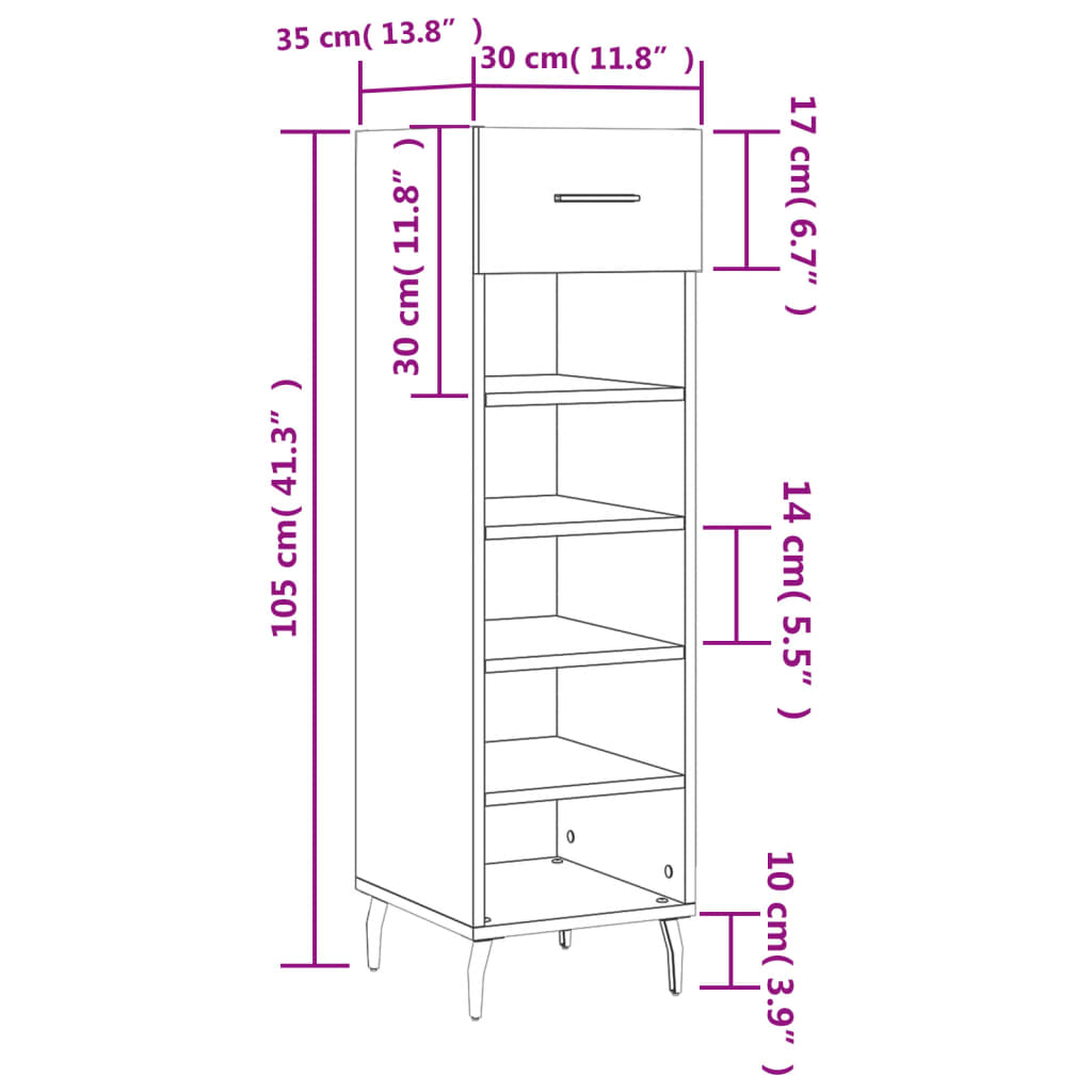 vidaXL Scarpiera Grigio Sonoma 30x35x105 cm in Legno Multistrato