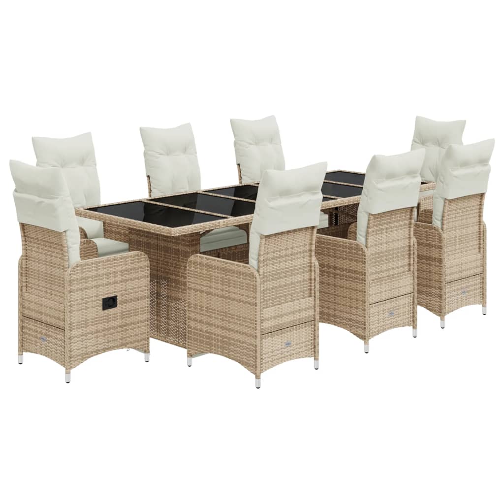 vidaXL Set da Bistrò da Giardino 9 pz con Cuscini Beige in Polyrattan