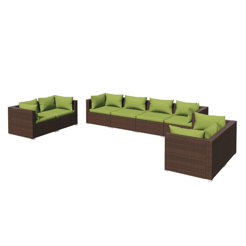 vidaXL Set Divani da Giardino 8 pz con Cuscini in Polyrattan Marrone