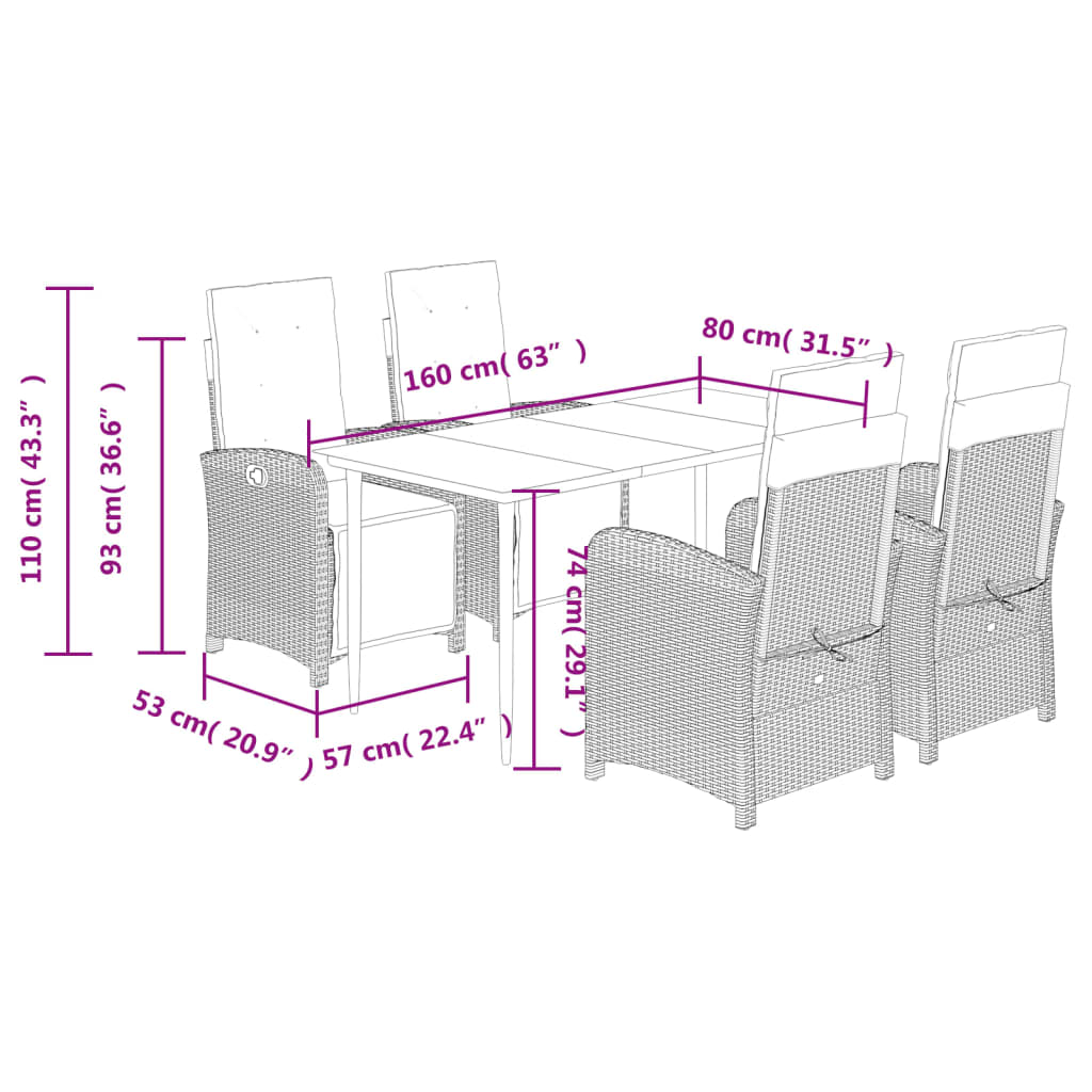 vidaXL Set Pranzo da Giardino 5pz con Cuscini Grigio Chiaro Polyrattan