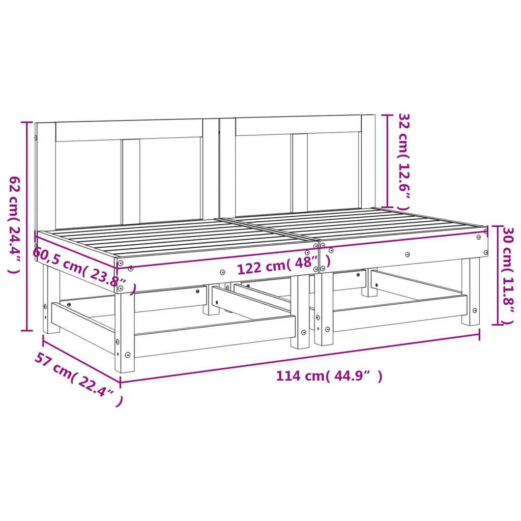 vidaXL Divani Centrali da Giardino 2 pz in Legno di Pino Impregnato