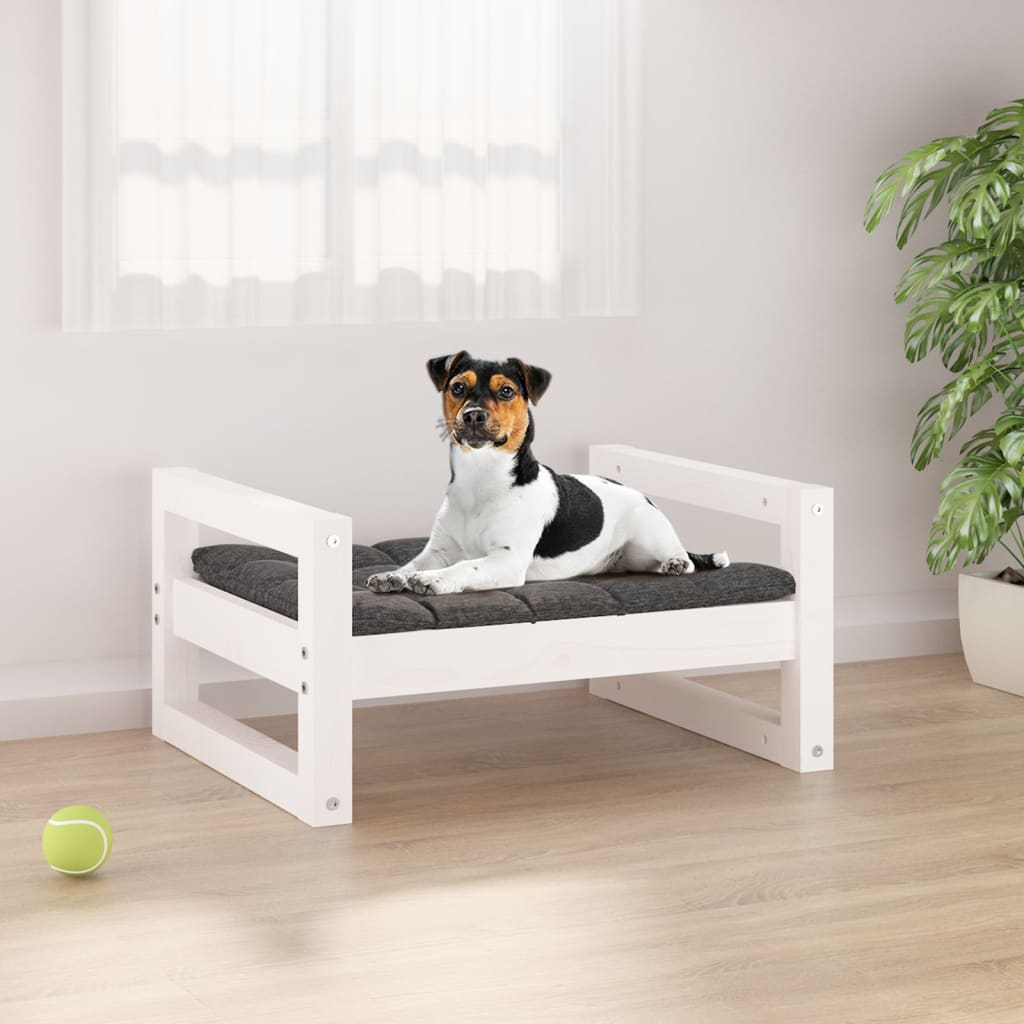 vidaXL Cuccia per Cani Bianca 55,5x45,5x28cm in Legno Massello di Pino