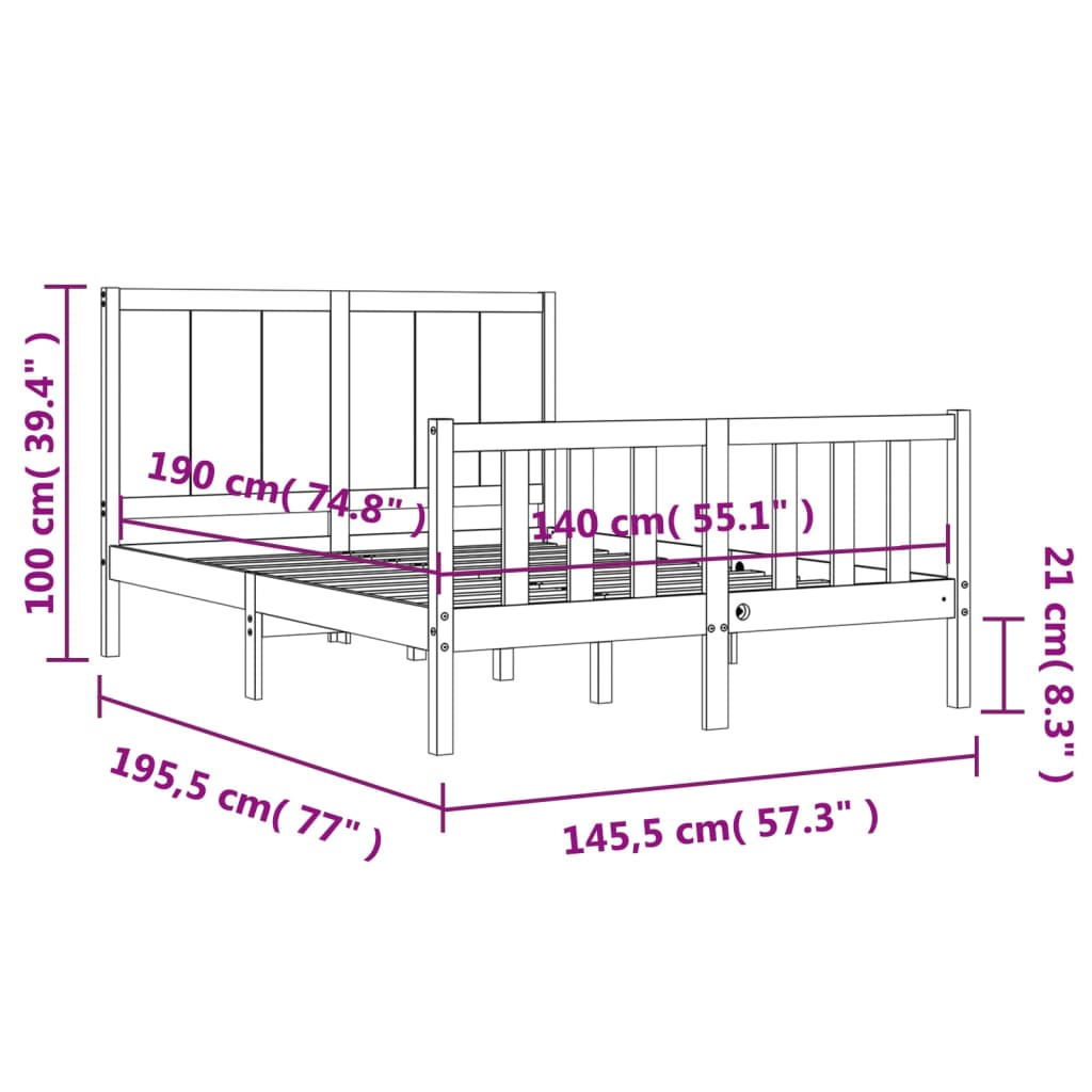 vidaXL Letto senza Materasso Bianco 140x190 cm Legno Massello di Pino