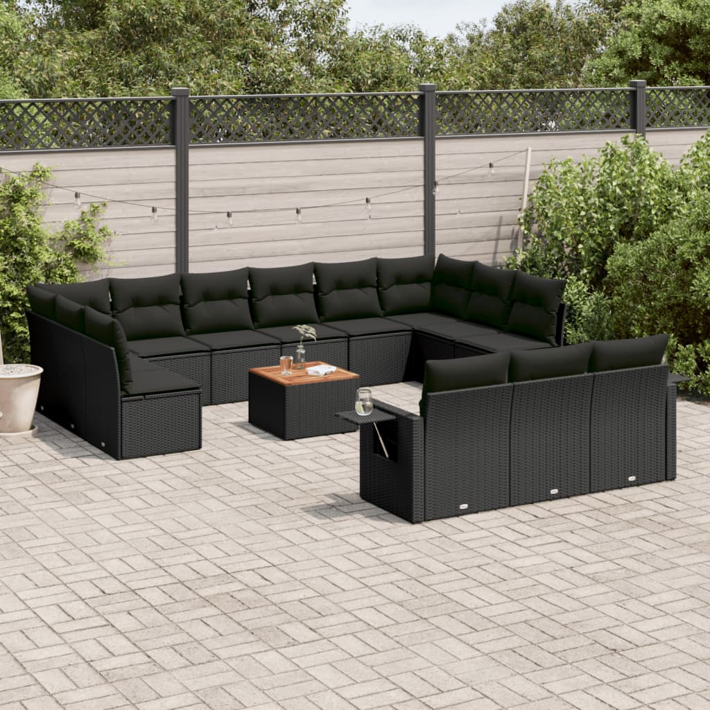 vidaXL Set Divani da Giardino 14pz con Cuscini in Polyrattan Nero