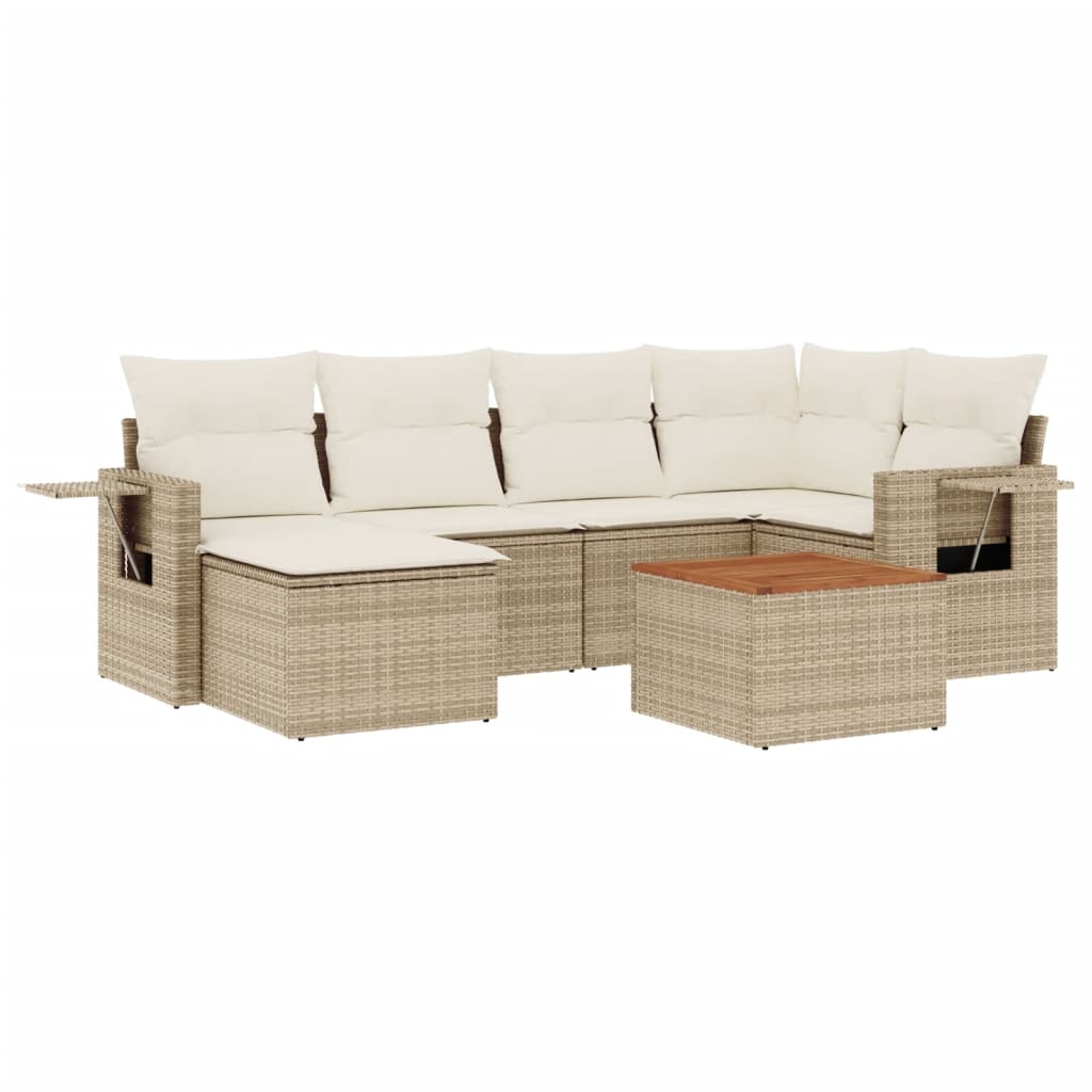 vidaXL Set Divani da Giardino 7 pz con Cuscini Beige in Polyrattan