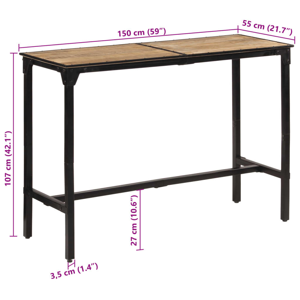 vidaXL Tavolo da Bar 150x55x107 cm in Legno Grezzo Massello di Mango