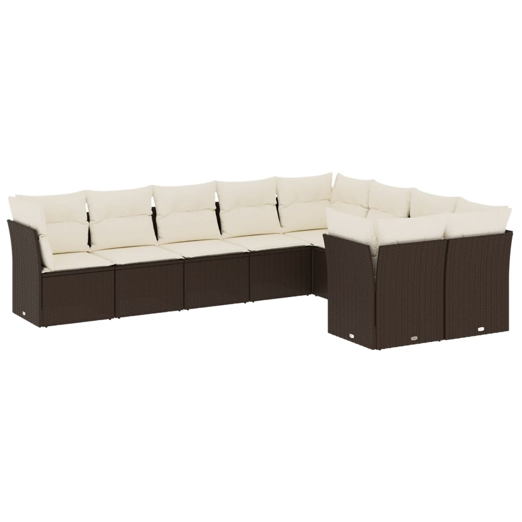 vidaXL Set Divani da Giardino 9pz con Cuscini Marrone in Polyrattan