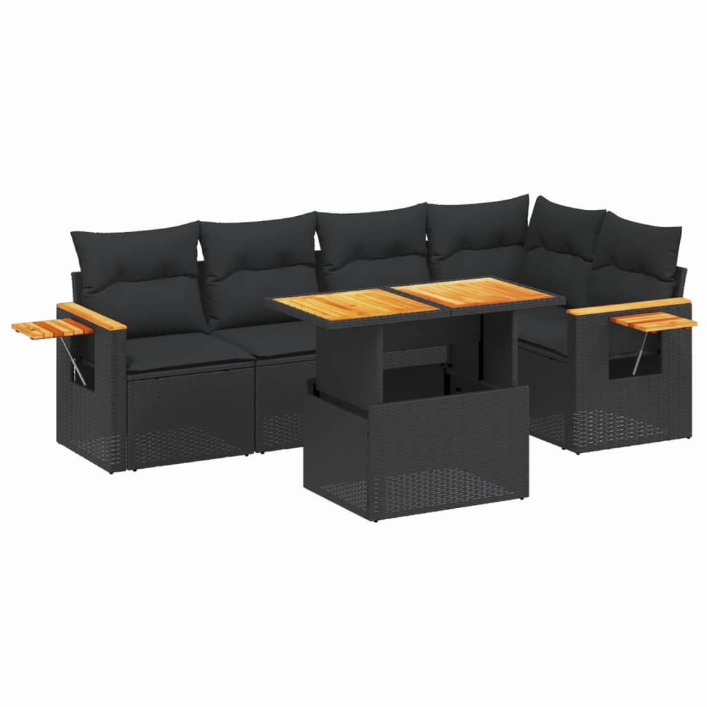 vidaXL Set Divano da Giardino 6 pz con Cuscini Nero in Polyrattan