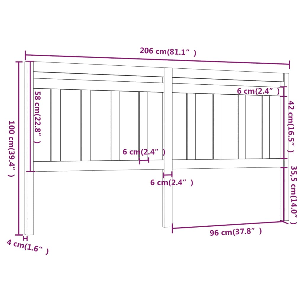 vidaXL Testiera per Letto ambra 206x4x100 cm in Legno Massello di Pino