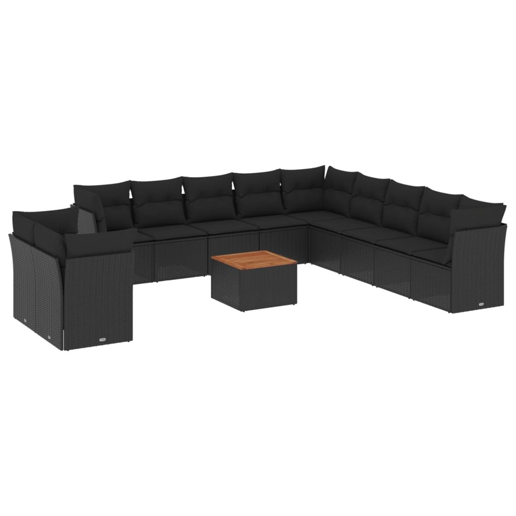 vidaXL Set Divani da Giardino 12 pz con Cuscini Nero in Polyrattan