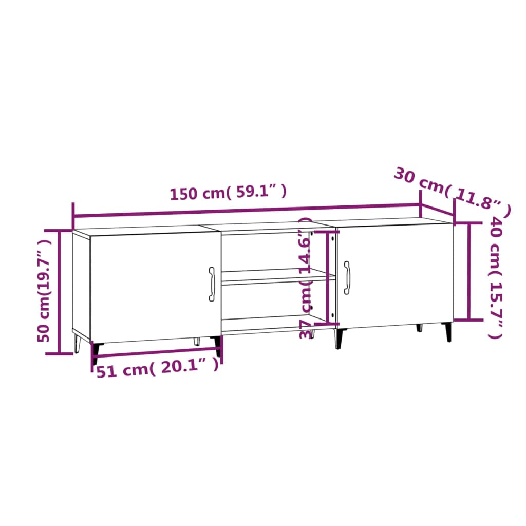 vidaXL Mobile Porta TV Bianco Lucido 150x30x50 cm in Legno Multistrato