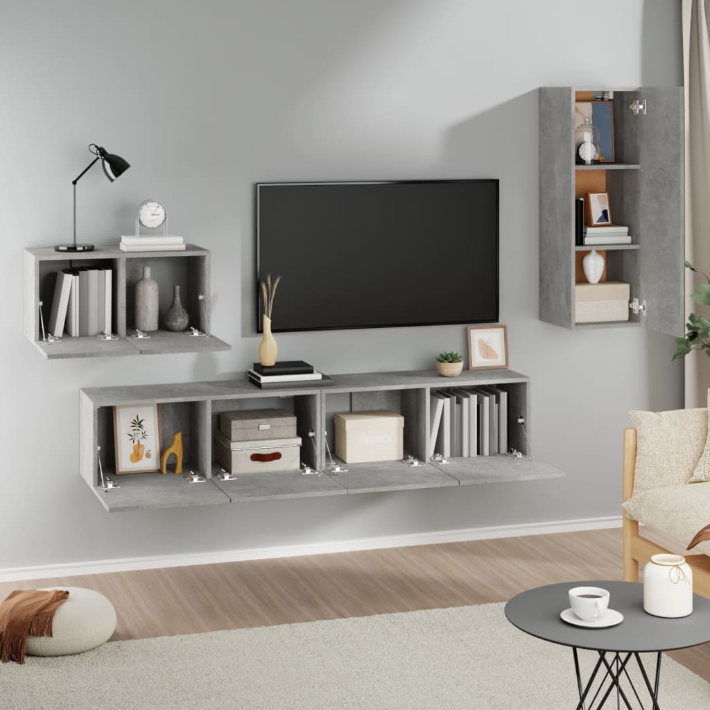 vidaXL Set di Mobili Porta TV 4 pz Grigio Cemento in Legno Multistrato