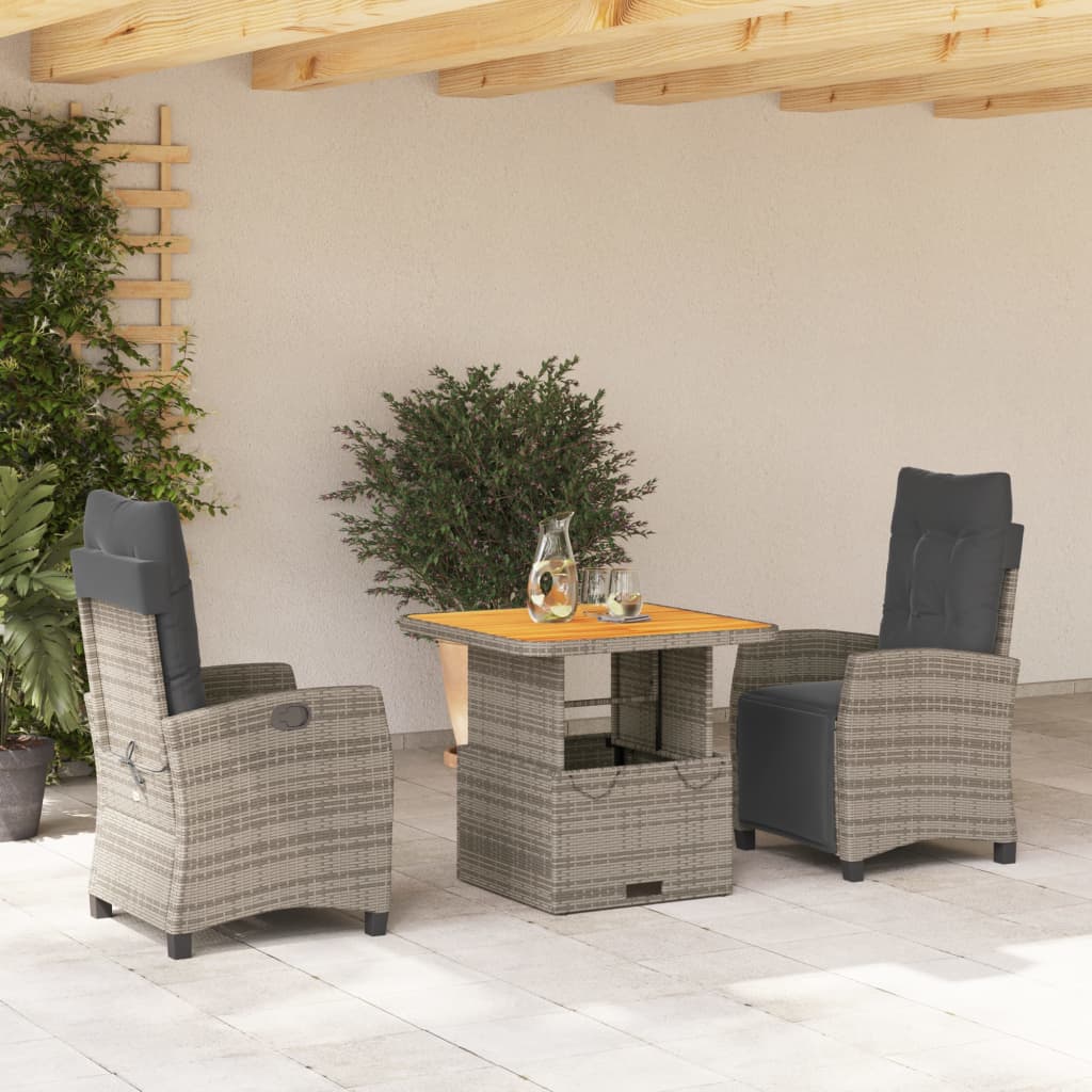 vidaXL Set da Pranzo da Giardino 3 pz con Cuscini in Polyrattan Grigio