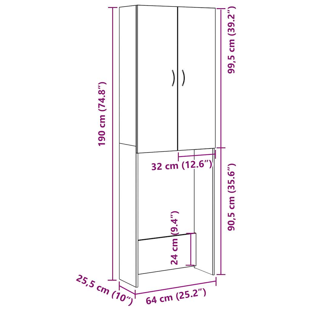 vidaXL Mobile per Lavatrice Legno Antico 64x25,5x190 cm