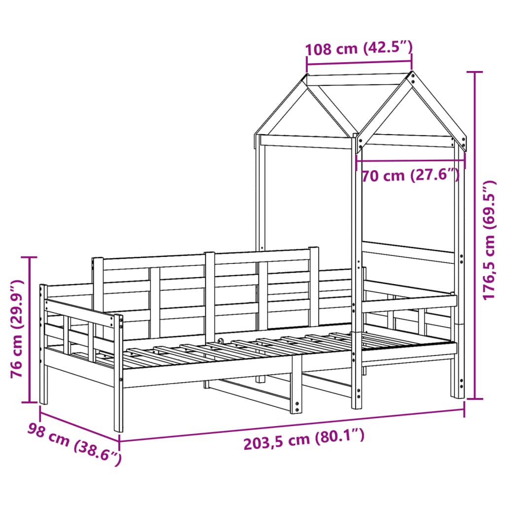 vidaXL Dormeuse con Tetto 90x200 cm in Legno Massello di Pino