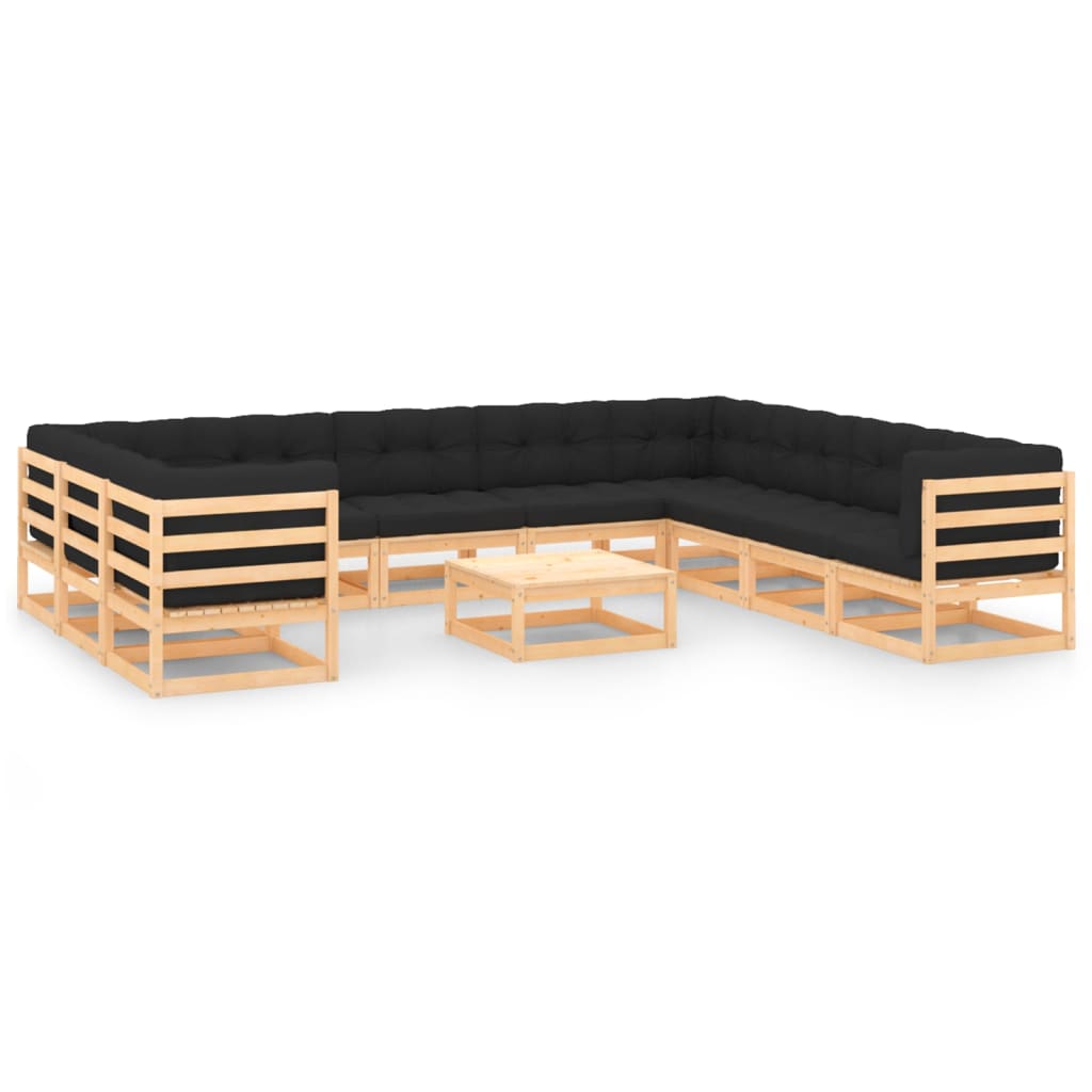 vidaXL Set Salotto Giardino 11pz Cuscini Antracite Legno Massello Pino