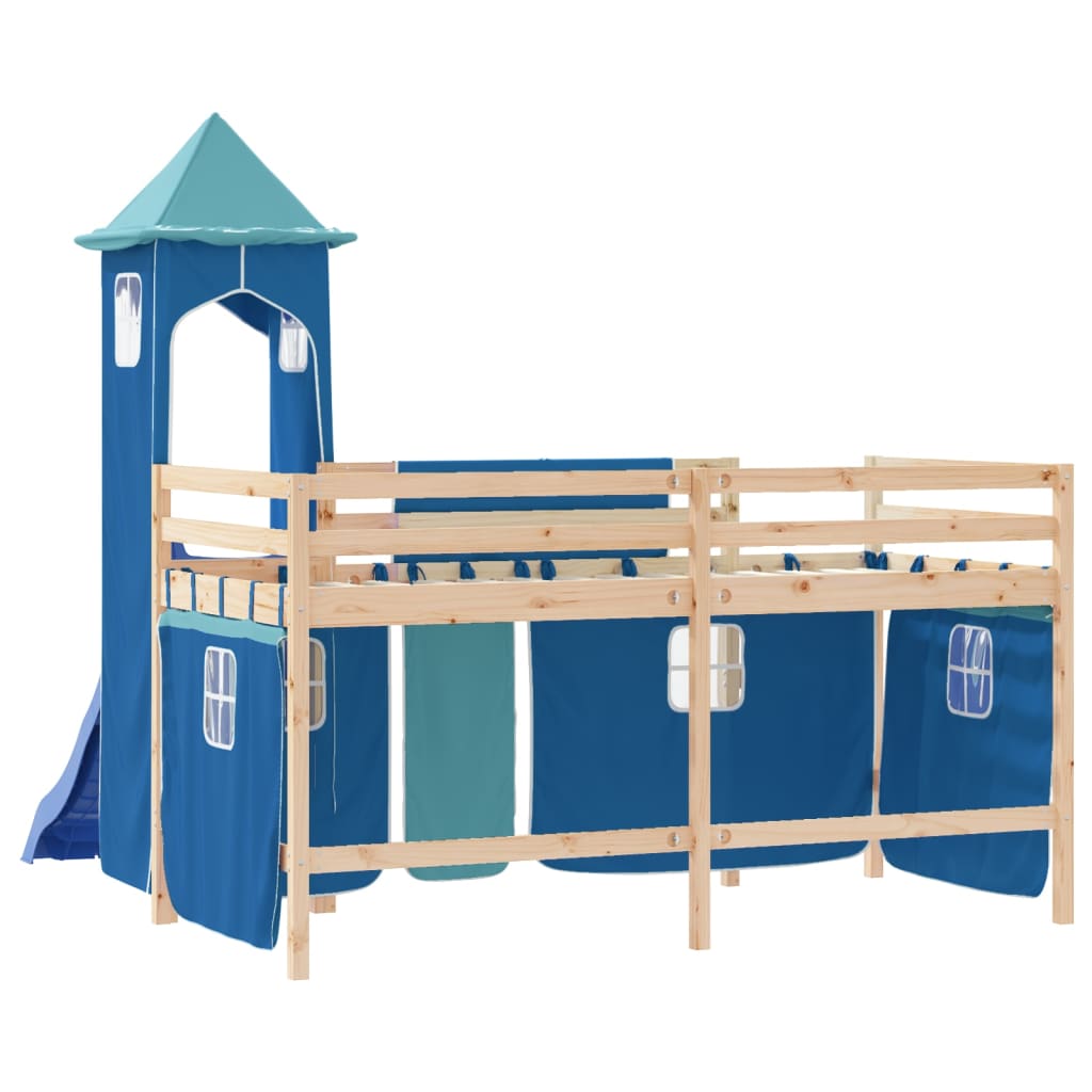 vidaXL Letto a Soppalco con Torre Bambini Blu 90x190cm Massello Pino