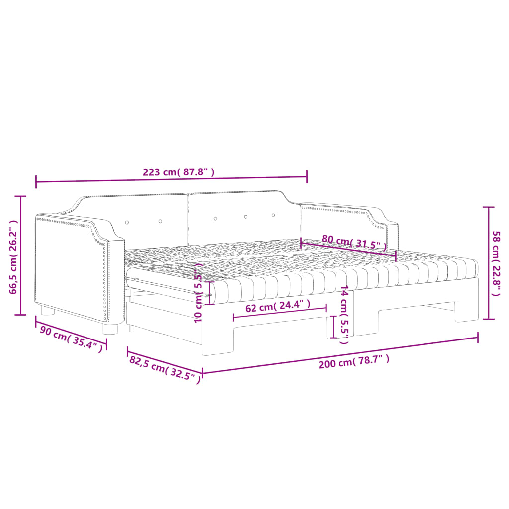 vidaXL Divano Letto Estraibile con Materassi Crema 80x200 cm Tessuto