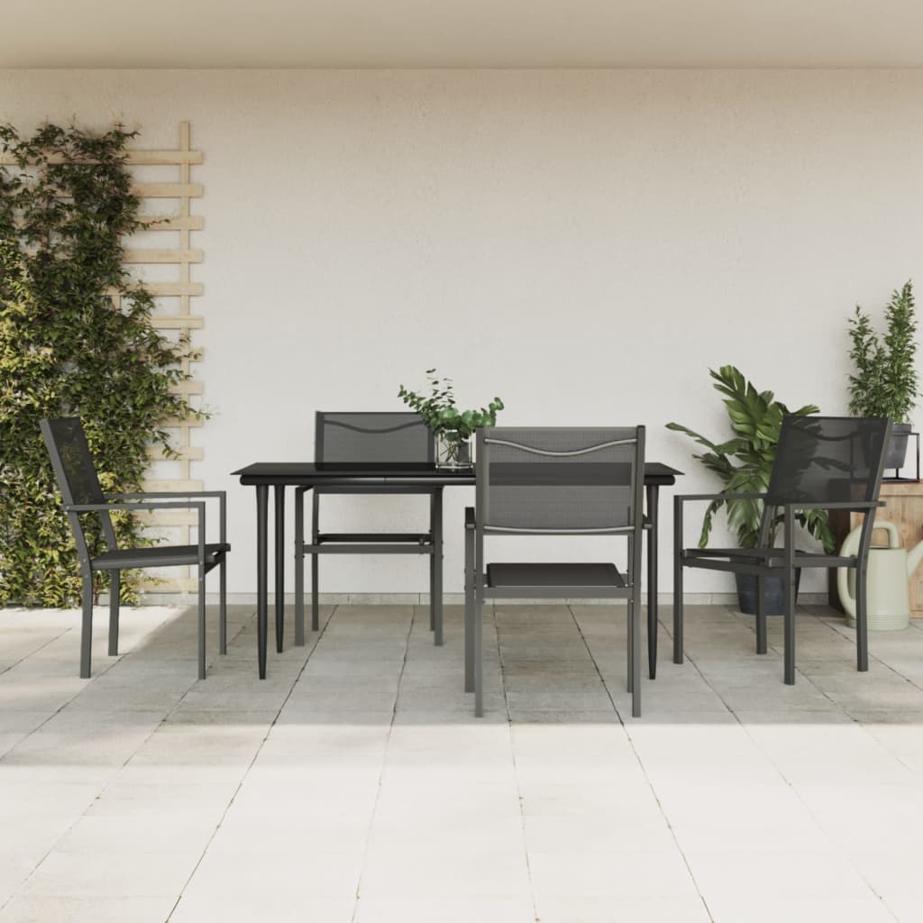 vidaXL Set da Pranzo da Giardino 5 pz Nero in Acciaio e Textilene