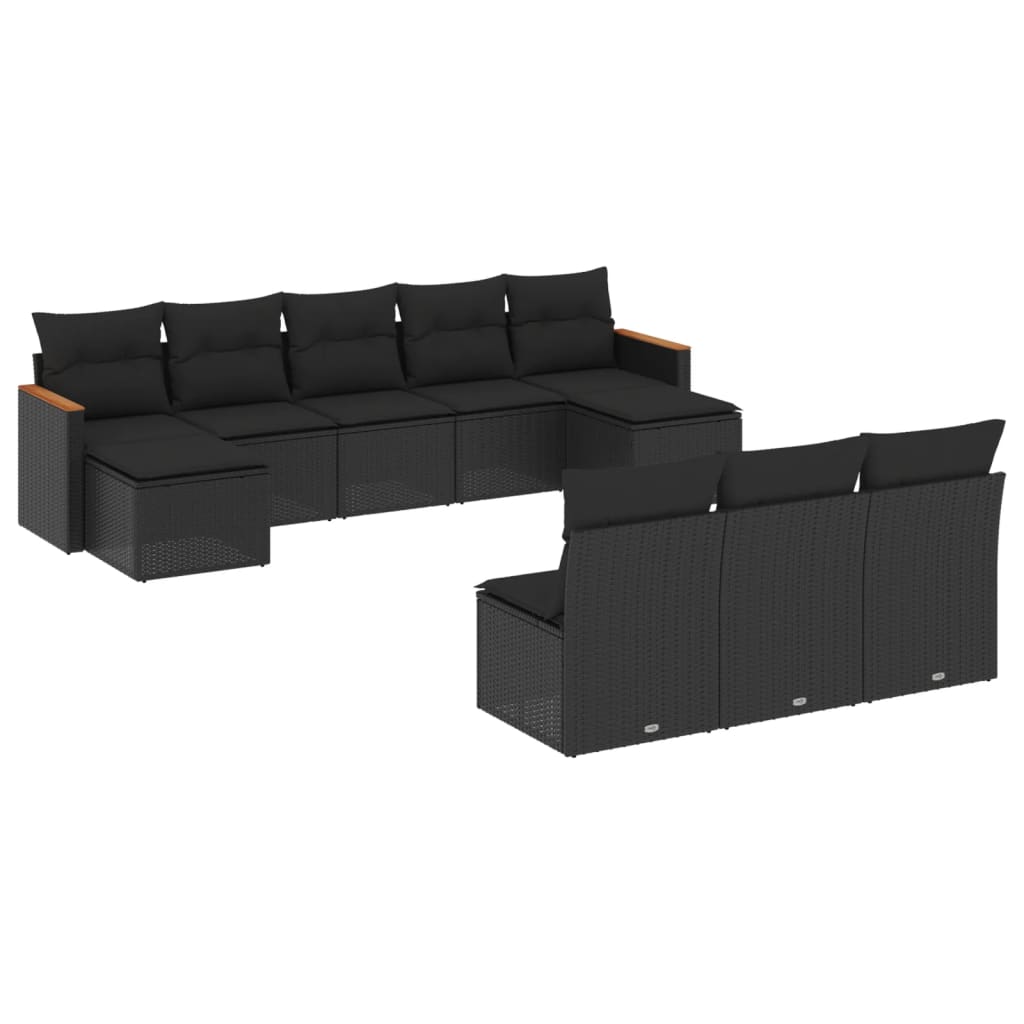 vidaXL Set Divani da Giardino 10pz con Cuscini in Polyrattan Nero