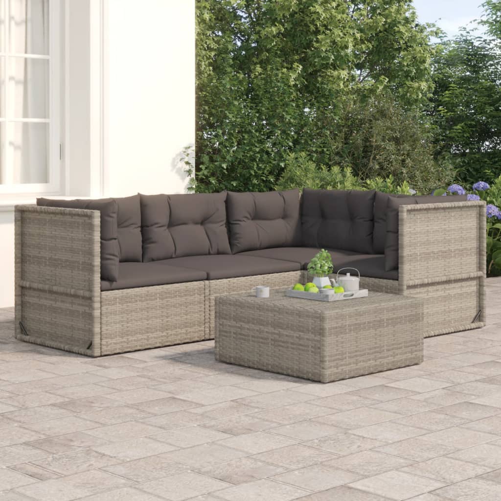 vidaXL Set Divani da Giardino 4 pz con Cuscini in Polyrattan Grigio