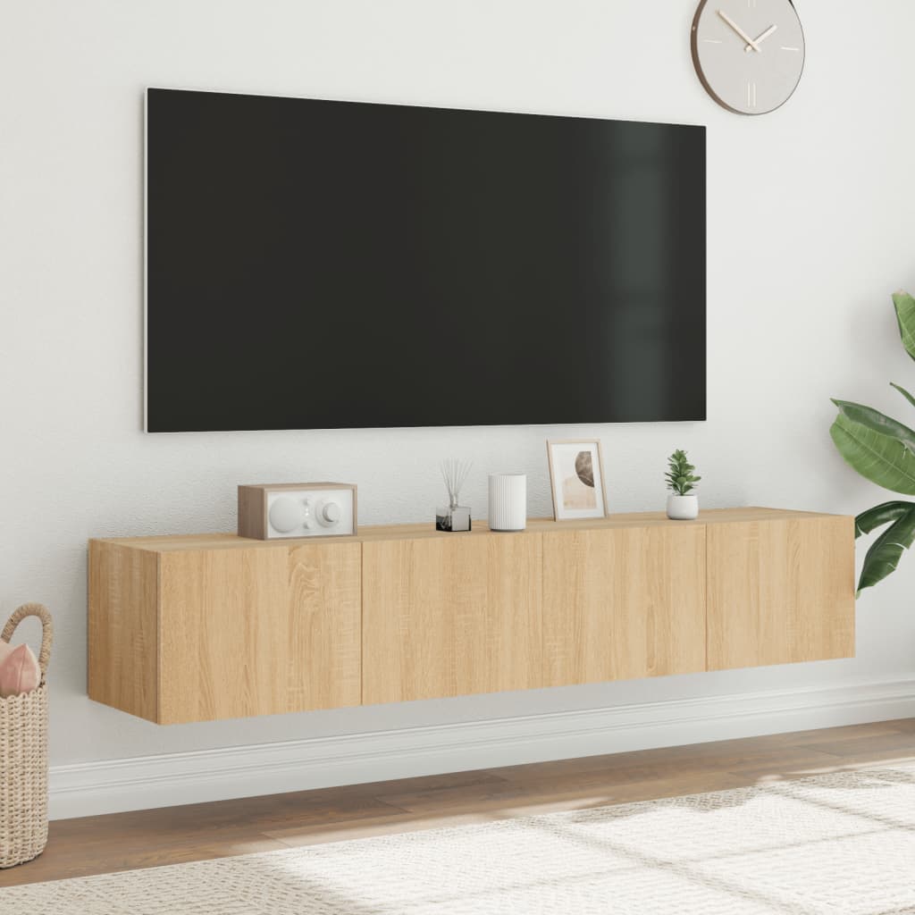 vidaXL Mobili TV a Parete con Luci LED 2pz Rovere Sonoma 80x35x31 cm