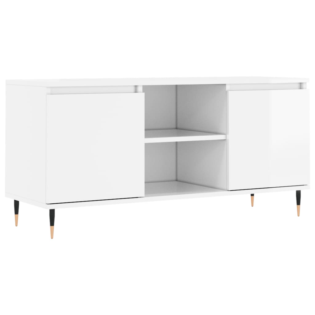 vidaXL Mobile Porta TV Bianco Lucido 104x35x50 cm in Legno Multistrato