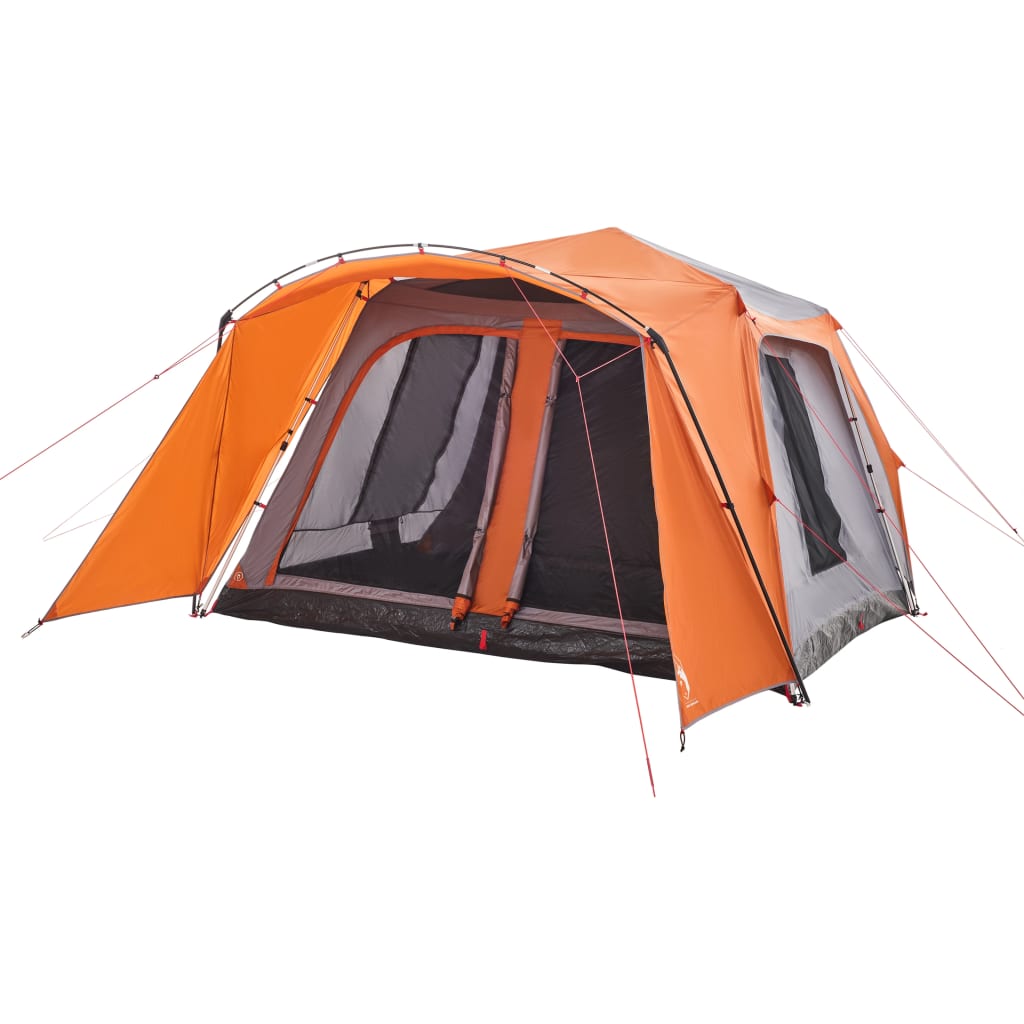 vidaXL Tenda Famiglia Portico 9 Pers. Grigio Arancione Rilascio Rapido