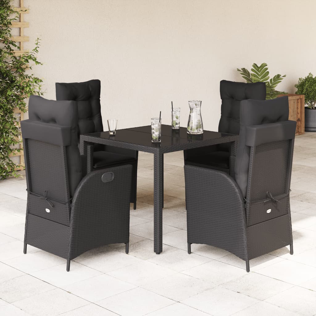 vidaXL Set da Pranzo da Giardino 5 pz Nero con Cuscini in Polyrattan