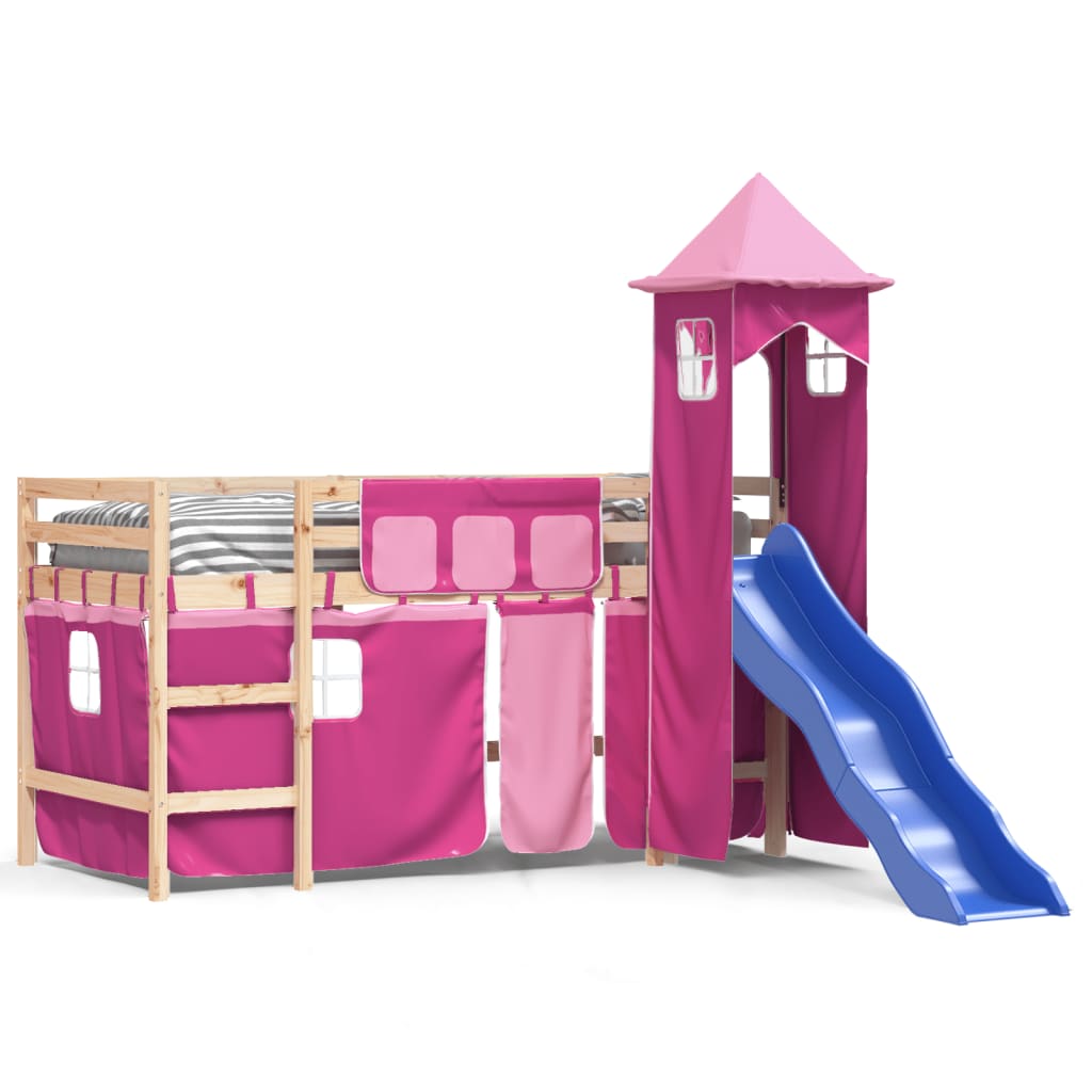 vidaXL Letto a Soppalco con Torre Bambini Rosa 90x190cm Massello Pino