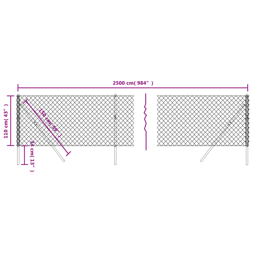 vidaXL Recinzione a Rete Argento 1,1x25 m