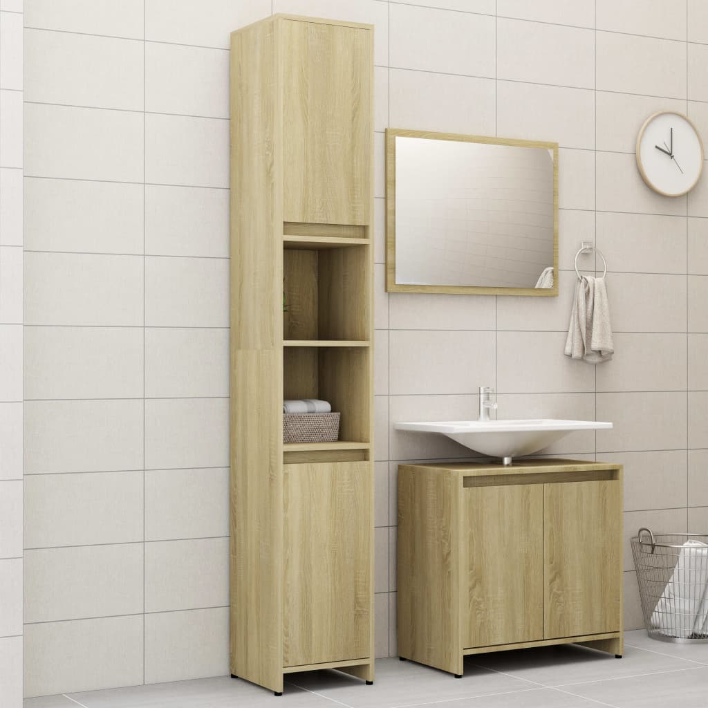 vidaXL Set Mobili da Bagno 3 pz Rovere Sonoma in Truciolato