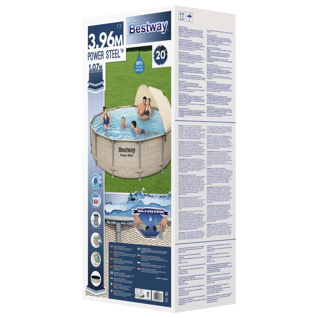 Bestway Set Piscina con Tettoia Power Steel 396x107 cm