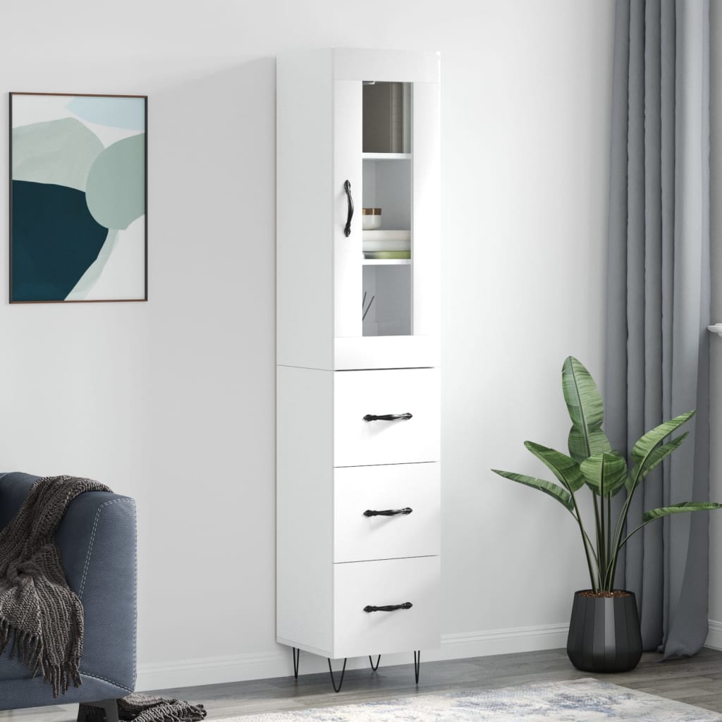 vidaXL Credenza 34,5x34x180 cm in Legno Multistrato Bianco Lucido