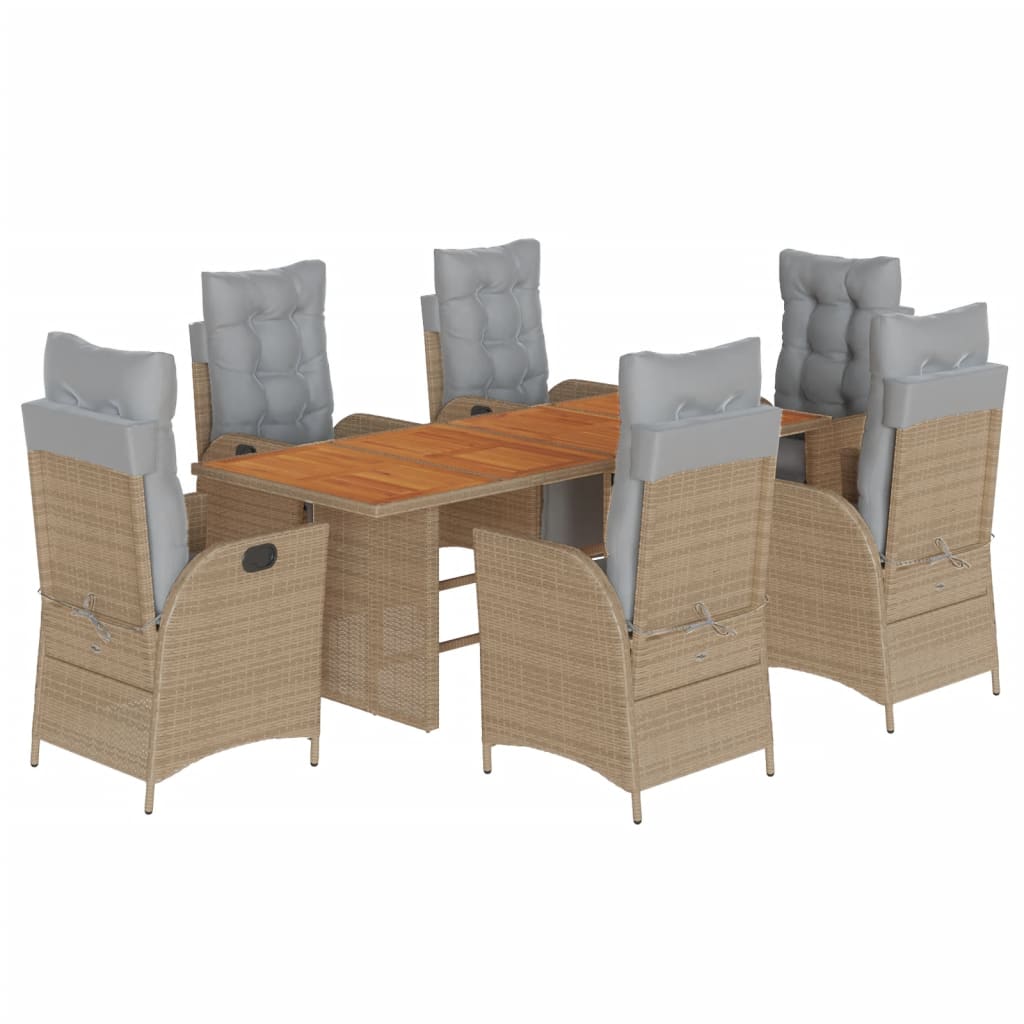 vidaXL Set Pranzo da Giardino 7 pz con Cuscini Beige Misto Polyrattan