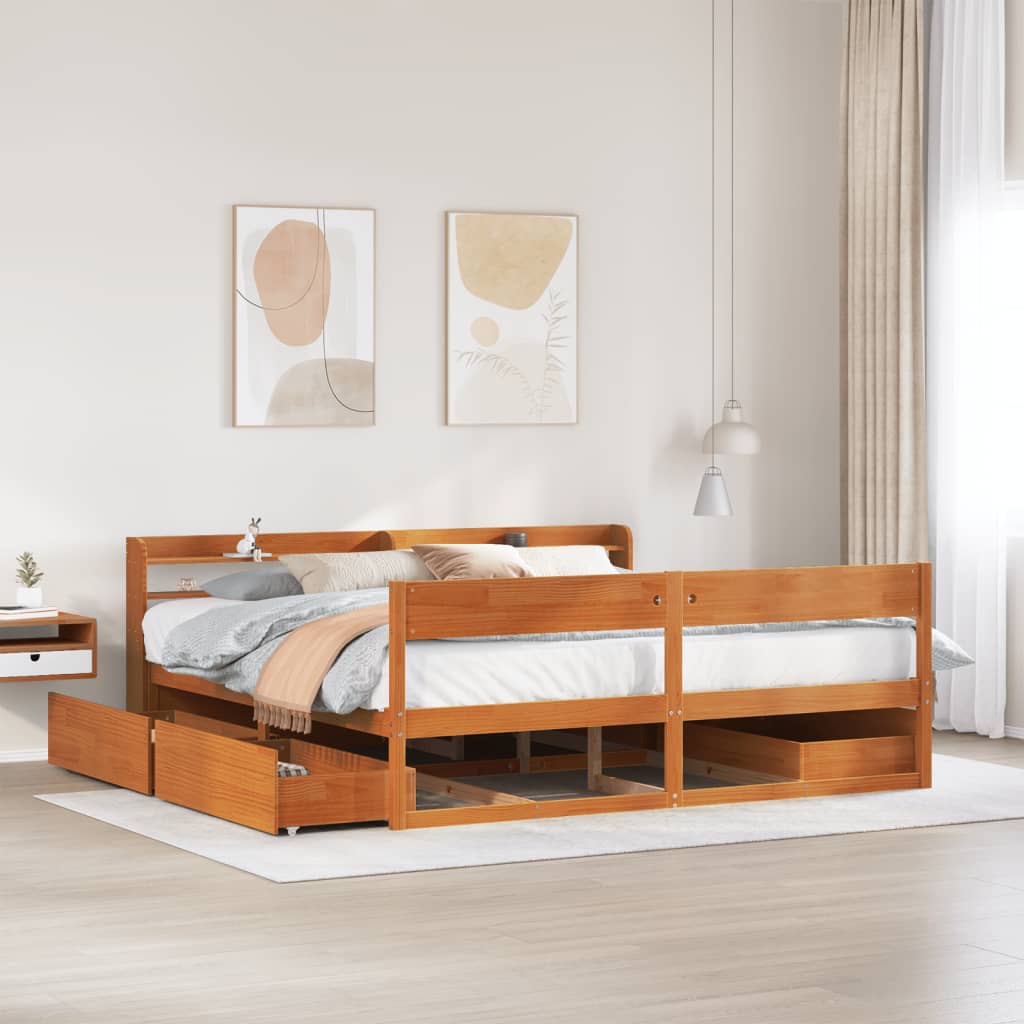 vidaXL Letto senza Materasso Marrone Cera 200x200 cm in Legno di Pino