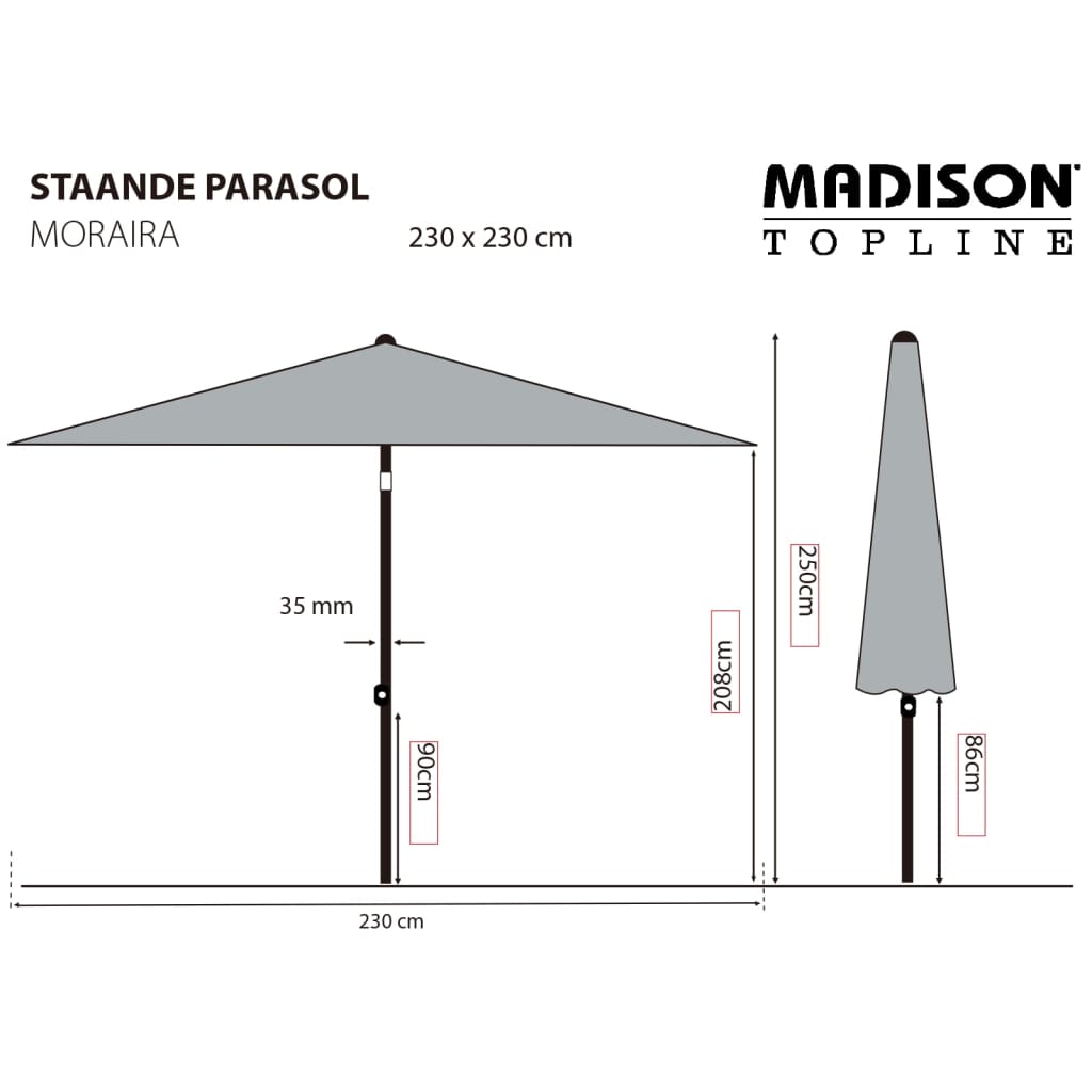 Madison Ombrellone da Giardino Moraira 200x230 cm Tortora