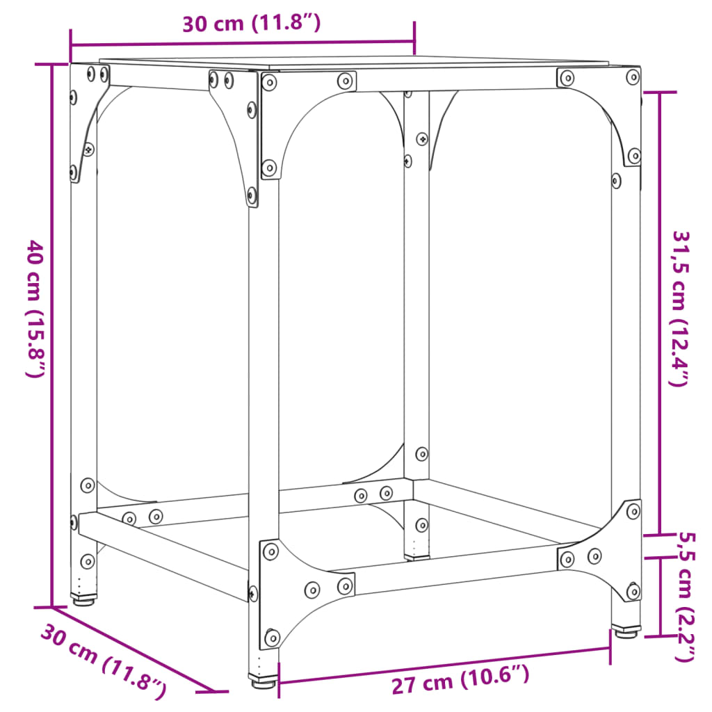 vidaXL Tavolino Salotto con Piano Vetro Trasparente 30x30x40cm Acciaio