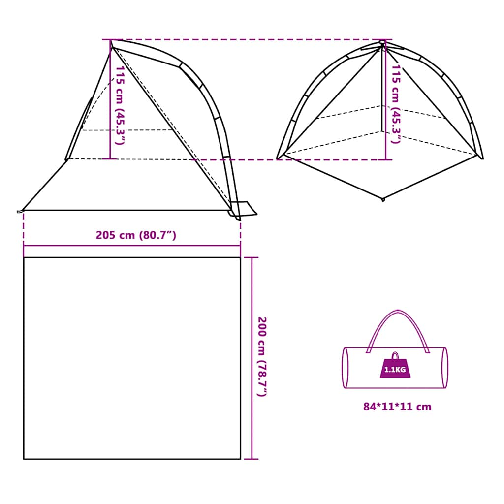 vidaXL Tenda da Spiaggia Grigio Rilascio Rapido Impermeabile