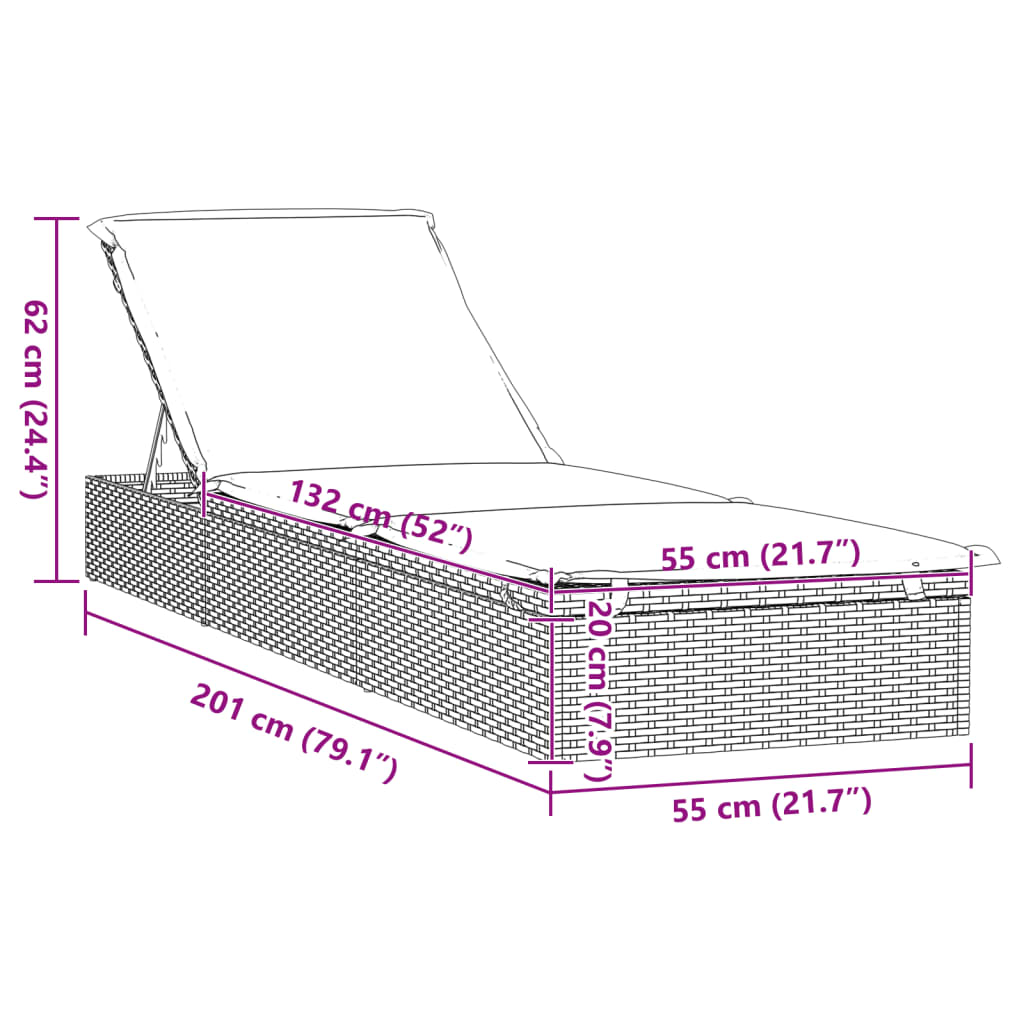 vidaXL Lettino Prendisole 1 pz con Tavolino Nero in Polyrattan