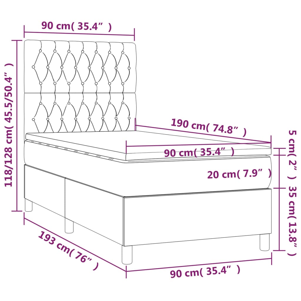 vidaXL Letto a Molle con Materasso e LED Blu 90x190 cm in Tessuto