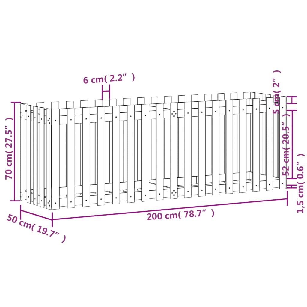 vidaXL Fioriera da Giardino Recinzione 200x50x70cm in Pino Impregnato