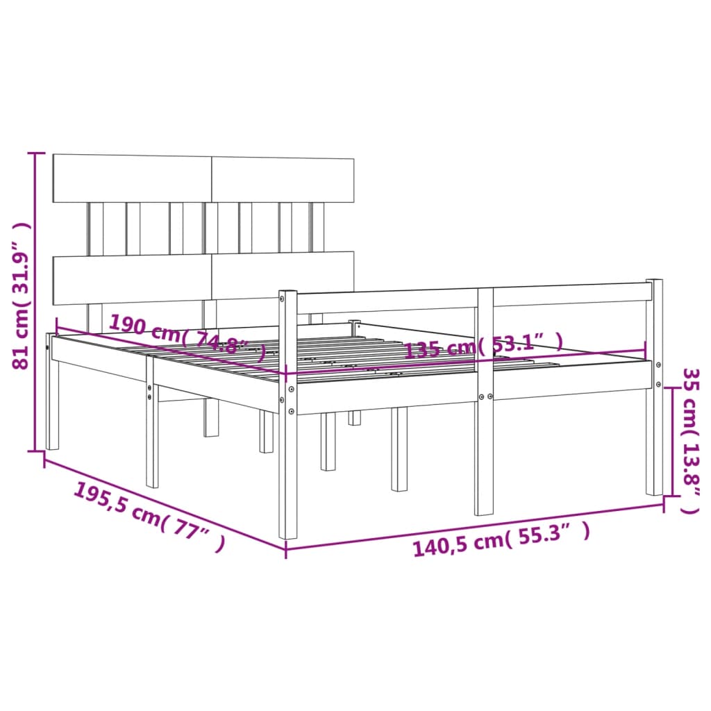 vidaXL Letto per Anziani con Testiera Grigio Double in Legno Massello