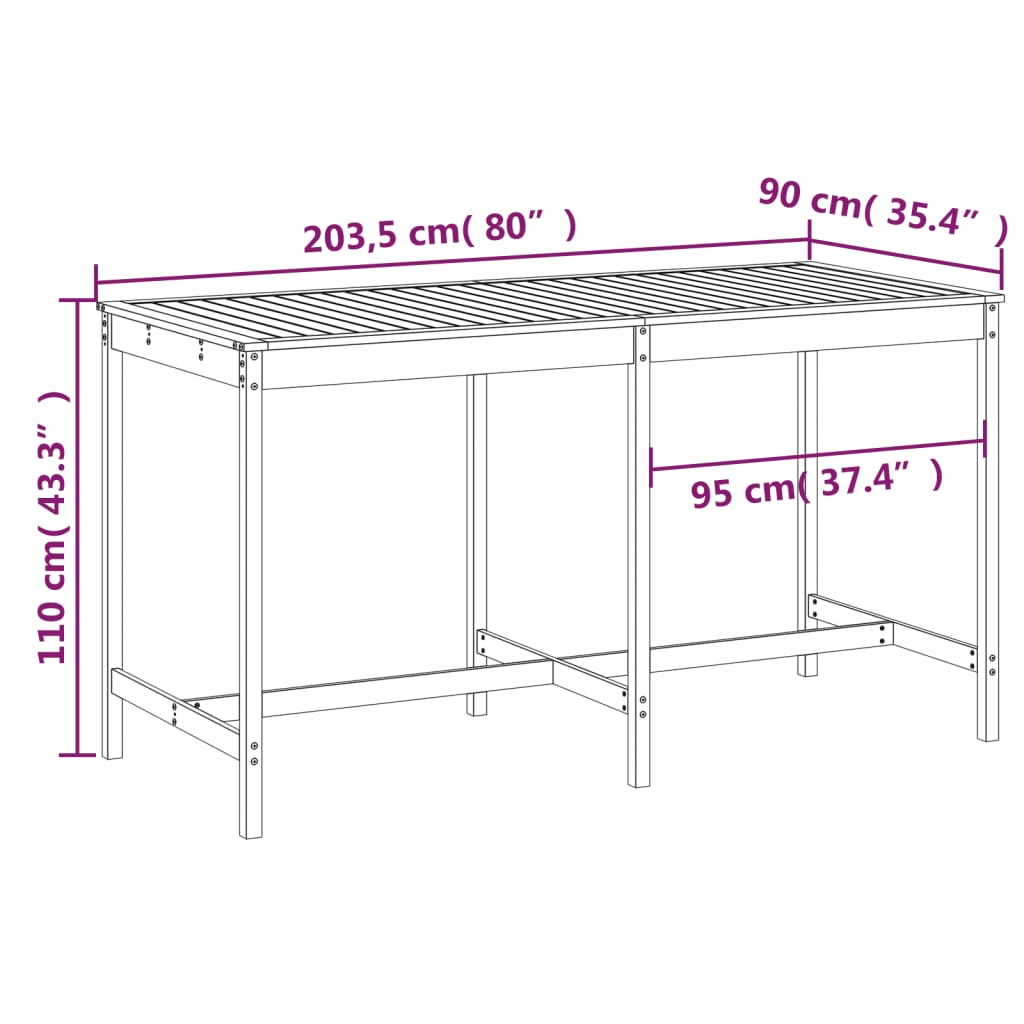 vidaXL Tavolo da Giardino Bianco 203,5x90x110cm Legno Massello di Pino