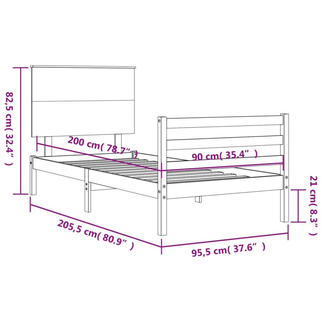 vidaXL Giroletto con Testiera Bianco 90x200 cm in Legno Massello