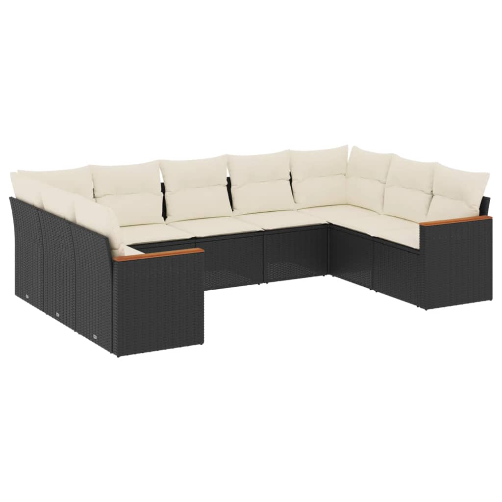 vidaXL Set Divani da Giardino 9 pz con Cuscini Nero in Polyrattan