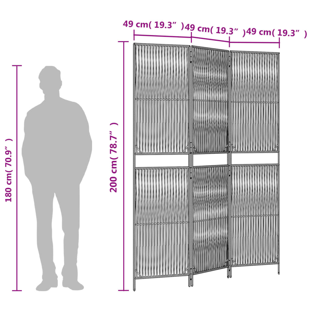 vidaXL Divisorio per Ambienti a 3 Pannelli Grigio in Polyrattan