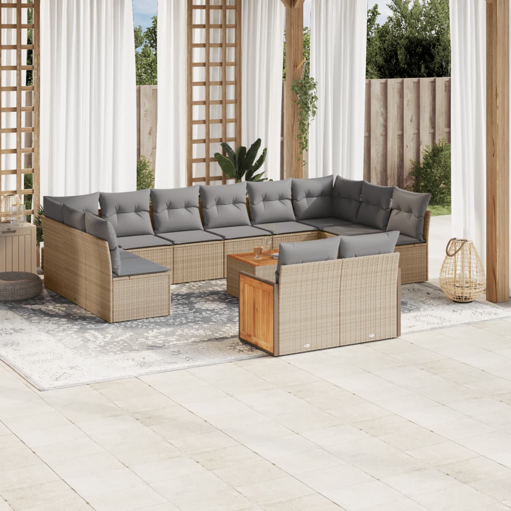 vidaXL Set Divano da Giardino 13 pz con Cuscini Beige in Polyrattan