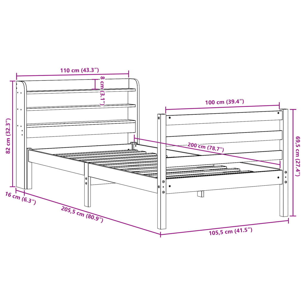 vidaXL Giroletto con Testiera senza Materasso Bianco 100x200 cm