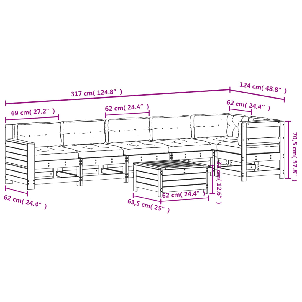 vidaXL Set Divani Giardino 7 pz con Cuscini Legno Massello di Douglas